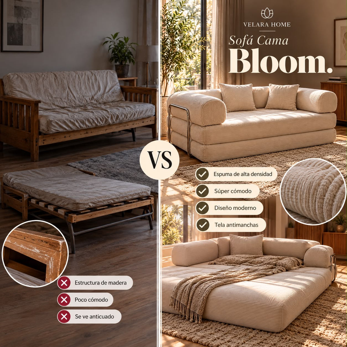 Sofá Cama Bloom — vs mueble tradicional