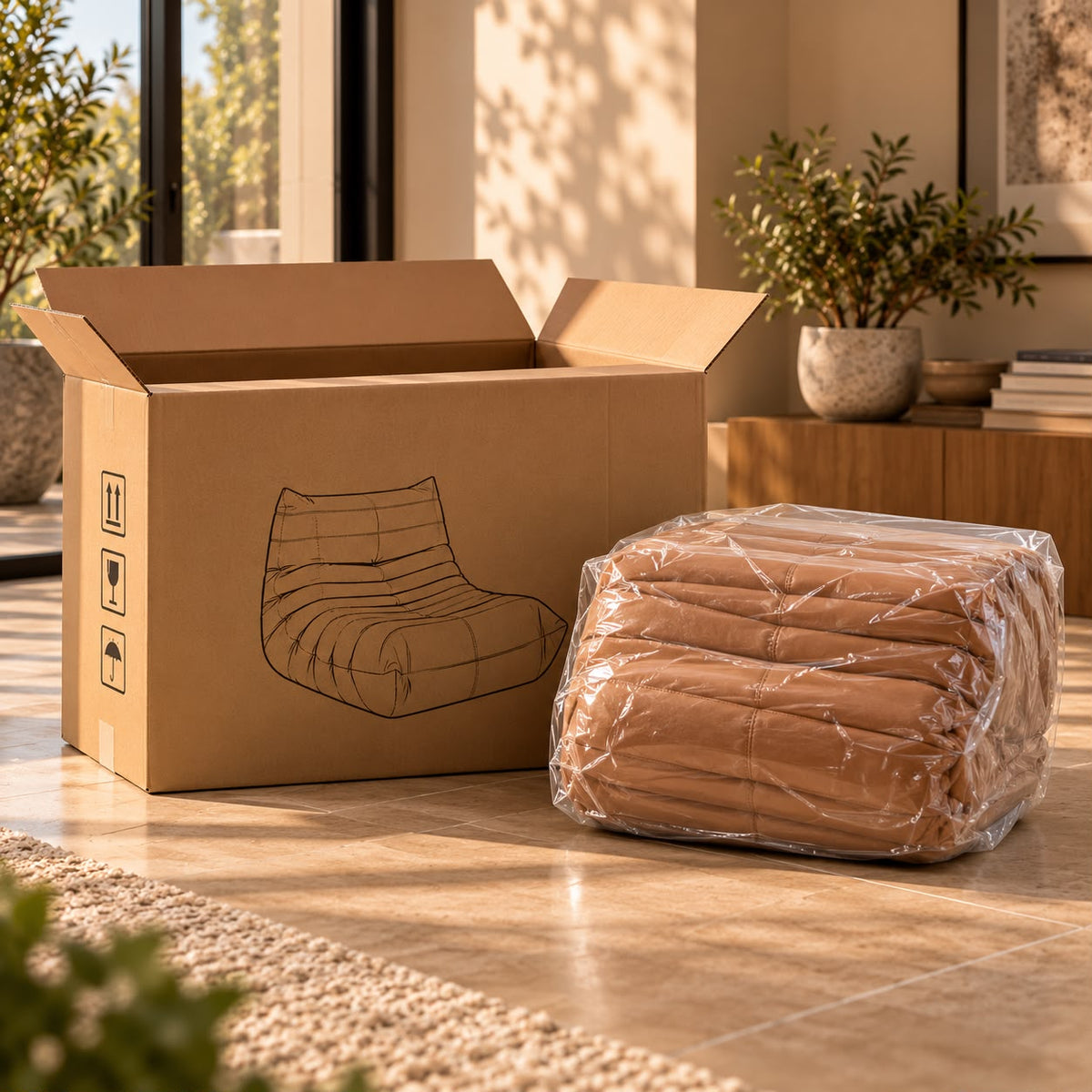 Sillón Lounge Kern — cómo llega en caja