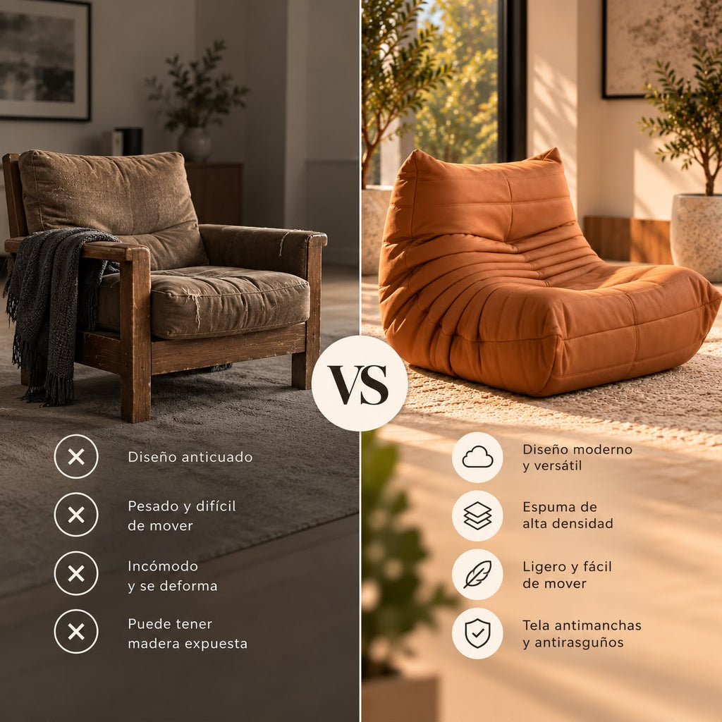Sillón Lounge Kern — vs mueble tradicional