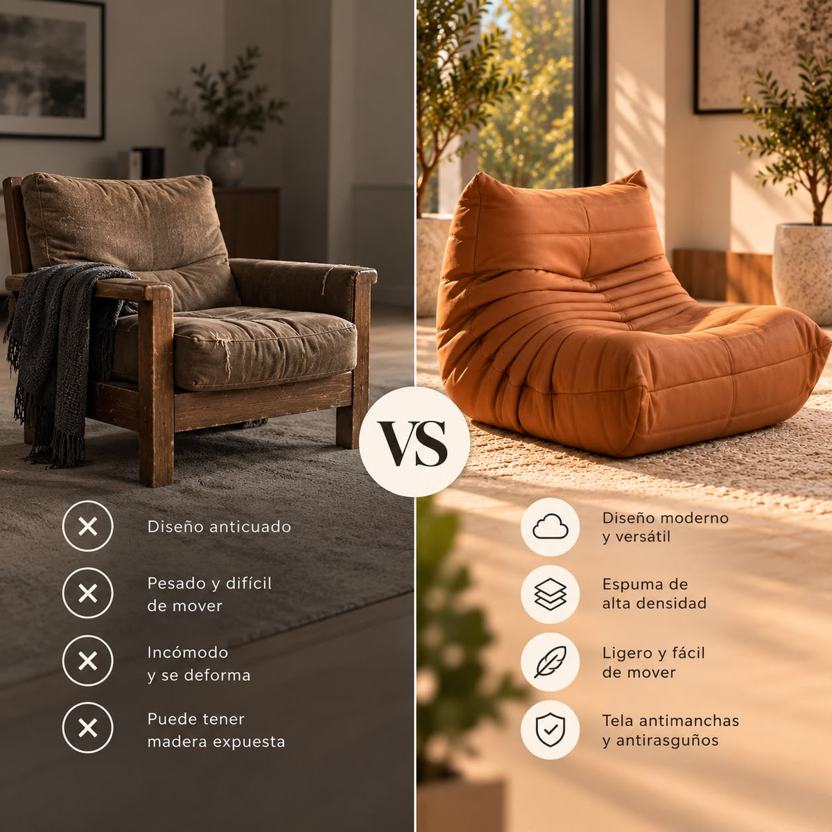 Sillón Lounge Kern — vs mueble tradicional