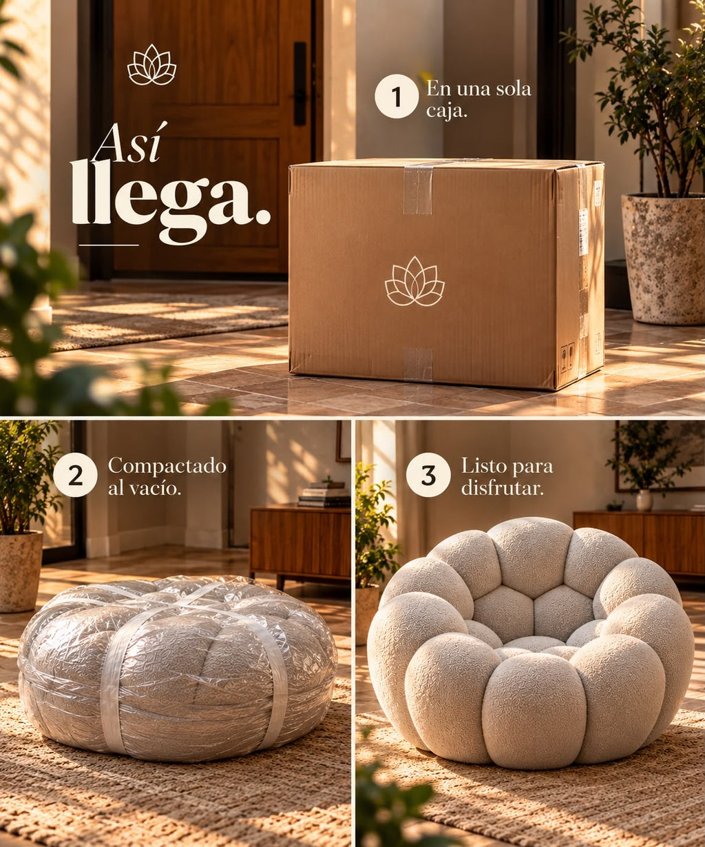 Sillón Redondo Nube — cómo llega en una caja