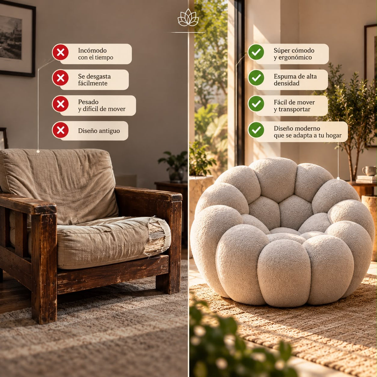 Sillón Redondo Nube — vs mueble tradicional